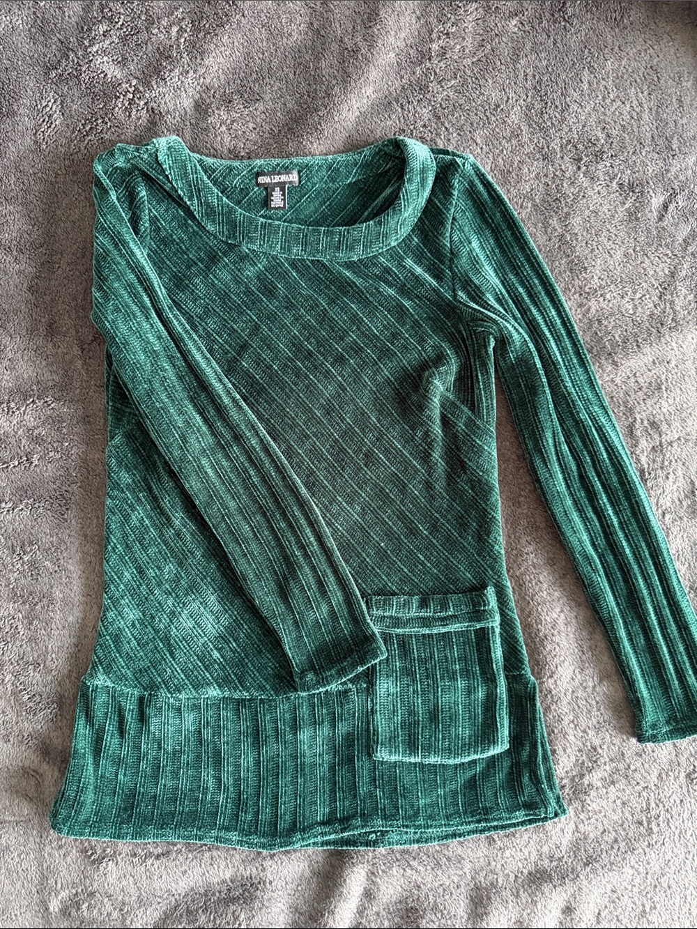 Nina Leonard Green Ribbed Sweater tunic